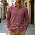 thumbnail image 2 of Linen Shirts for Men Long Sleeve, Casual Summer Button Down Shirt Tops, Fashionable Loose Breathable Solid Color, Wine 2xl, 2 of 6