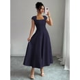 thumbnail image 7 of Navy Blue Womens Square Neck Cinched Waist A-Line Midi Dress For Spring Summer Casual Vacation, 7 of 7