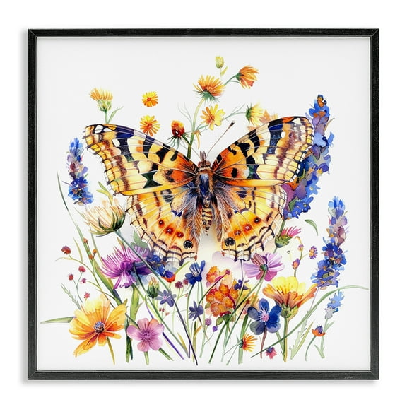 Stupell Industries Garden Flowers & Butterfly Insects Painting Black Framed Art Print Wall Art, 12 x 12