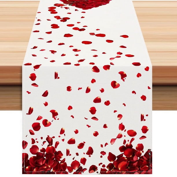Puntoco Liquidación de suministros de cocina Bandera de mesa con flores para el día de San Valentín Fiesta navideña Cocina Sala de estar Mantel decorativo Mantel de lino con estampado Mantel de té