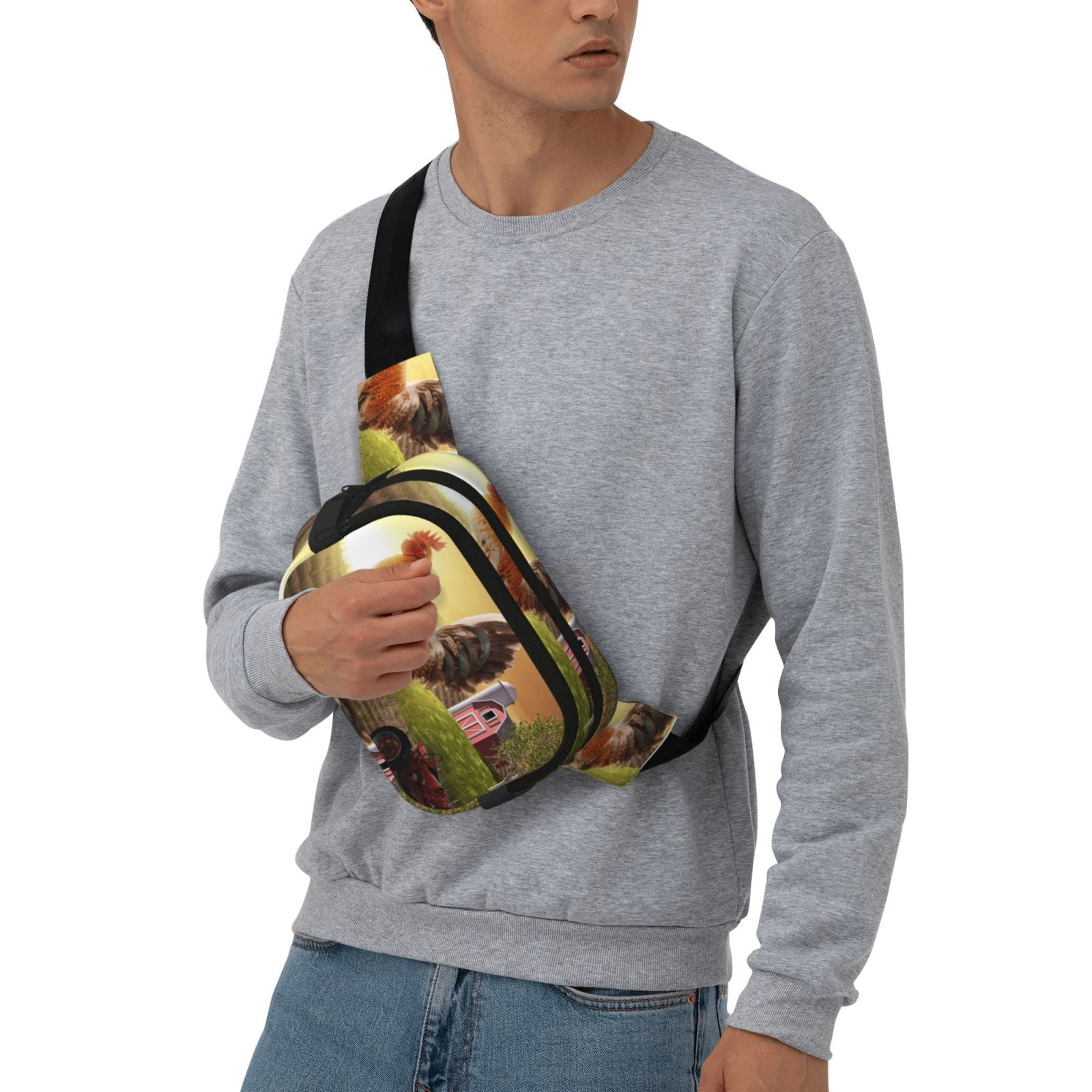 Hirioo Country Farm Morning Rooster for Double Layer Waist Bag Adjustable Fanny Pack For Travel Running Hiking