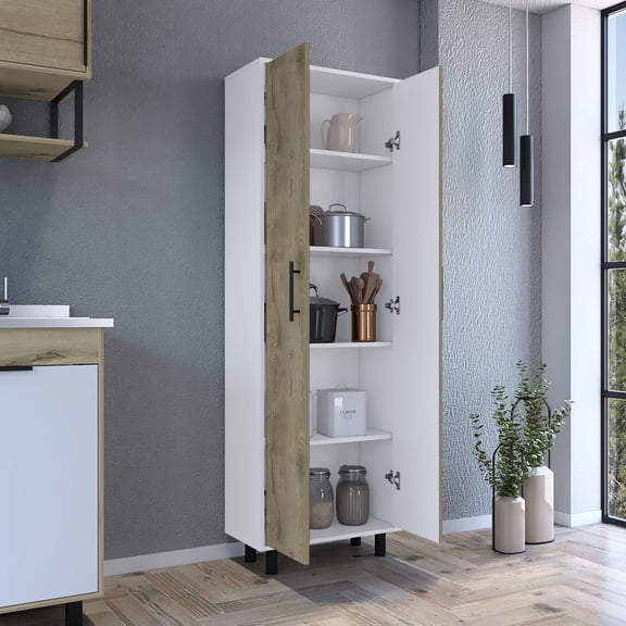 Five Shelves Linen Cabinet In And White - Organize Your Linens Shelf, 5-shelf, 69.21"h X 23.63"w 11.56"d, Keep Home Hygienic Organized, Particle Board