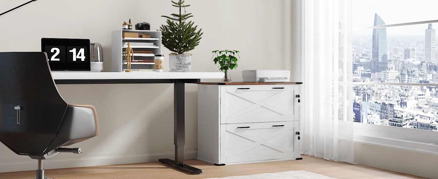 UBesGoo Farmhouse File Cabinet with 2-Drawer Wood Vertical File Storage Cabinet with Individual Lock and Rustic Metal Handles, White