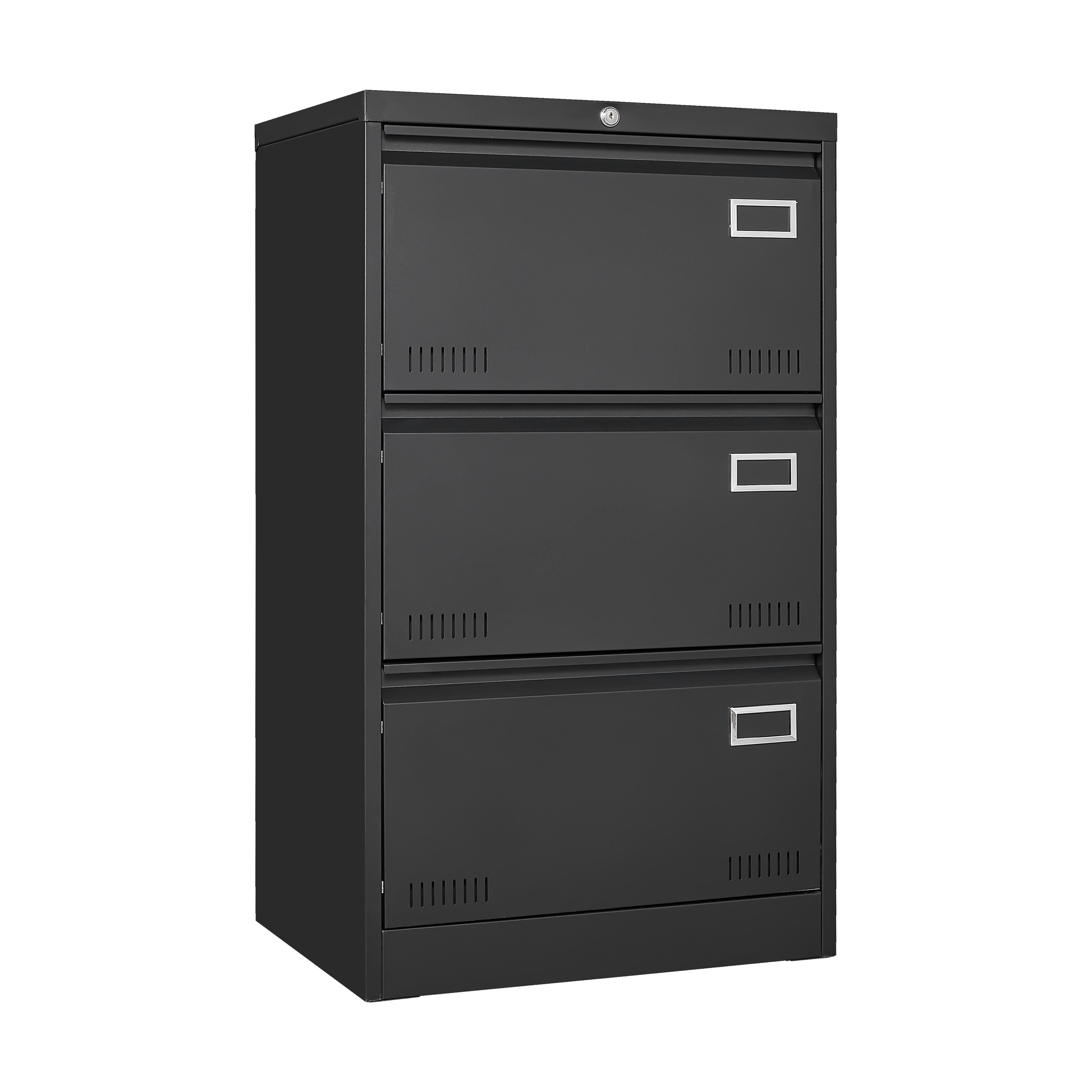 Syngar Metal Lateral File Cabinets with Lock, 3 Widened Drawer Large Filing Cabinet, Lockable Storage Cabinet for Legal/Letter/A4/F4 Size Home Office, Black