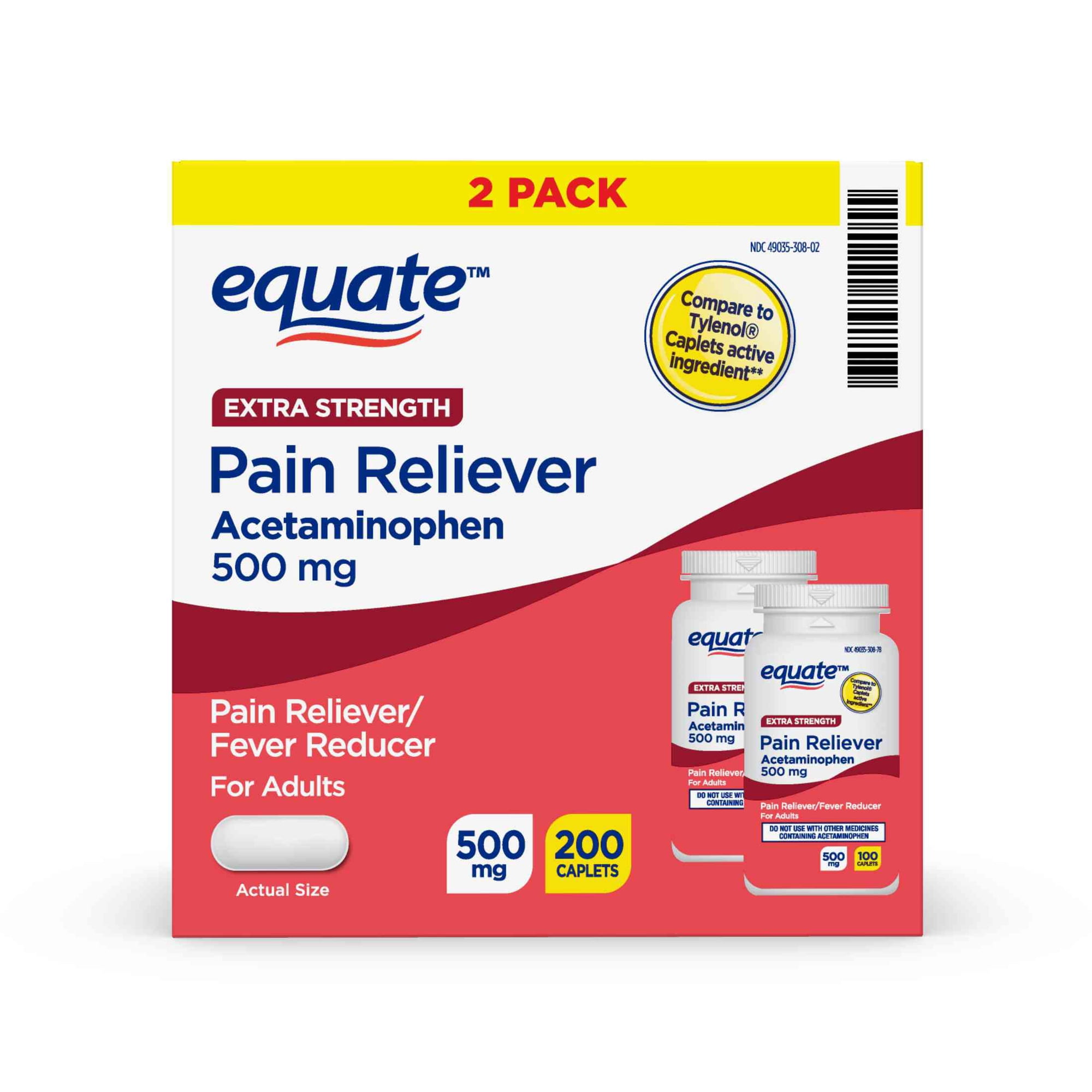 Equate Extra Strength Acetaminophen Caplets, 500 mg, 200 Count
