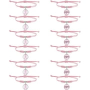 12Pcs Pink Ribbon Braided Bracelets Breast Cancer Awareness Glass Charms Bracelet Adjustable Bracelet for Women Breast Cancer Awareness Month Accessories Gifts