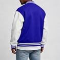 thumbnail image 5 of Delconic Mens Fleece Varsity Jacket Casual Knit Stand Collar Snap Front Baseball Style Outerwear Ribbed Trim Regular Fit Blue L, 5 of 9