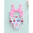 thumbnail image 2 of Bagilaanoe Toddler Baby Girls One-piece Swimsuits 1 2 3 4 5 6 Years Kids Biscuit/Cake Print Sleeveless V-neck Cutout Bathing Suit Swimwear, 2 of 8
