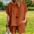 thumbnail image 5 of Baqcunre Outfits For Women,Ladies Loose Round Neck Solid Color Cotton Two Piece Shorts Suit,Womens Fashion,Two Piece Sets For Women,Vacation Outfits For Women,Womens Clothes,Brown,XXXXL, 5 of 5