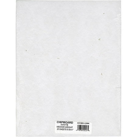 Grafix Medium Weight Chipboard Sheets, 8.5" x 11", White, 25/pkg
