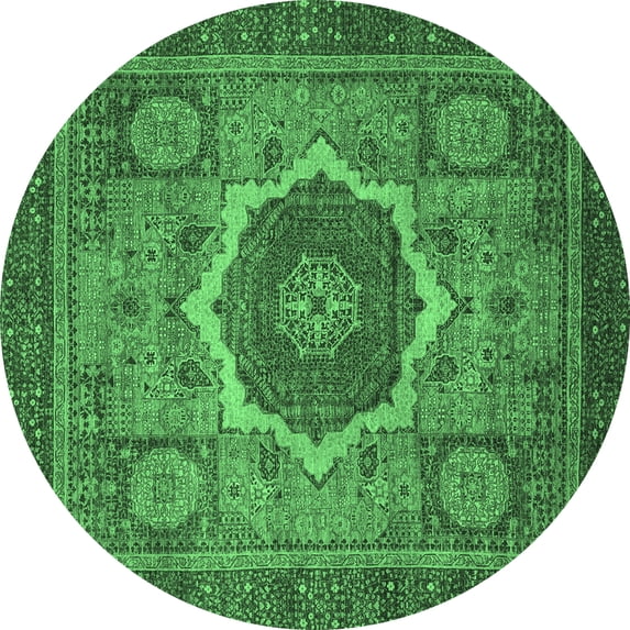 Ahgly Company Indoor Round Oriental Emerald Green Modern Area Rugs, 5' Round