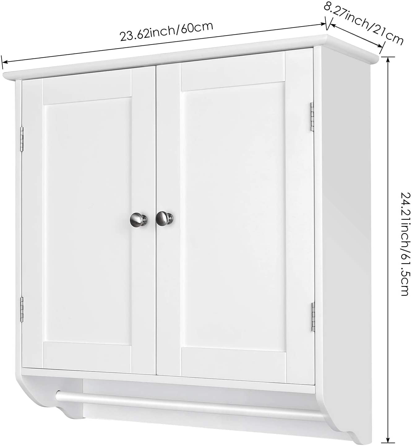 Homfa Bathroom Wall Cabinet, Double Door Wall Mounted Storage Cabinet with Adjustable Shelf and Towels Bar, White