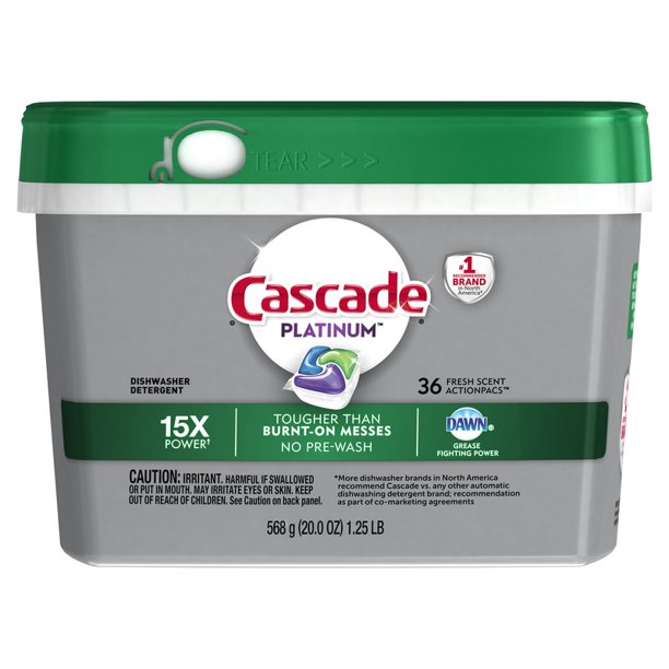 Cascade Platinum Action Packs Dishwasher Detergent Pods, Fresh, 36