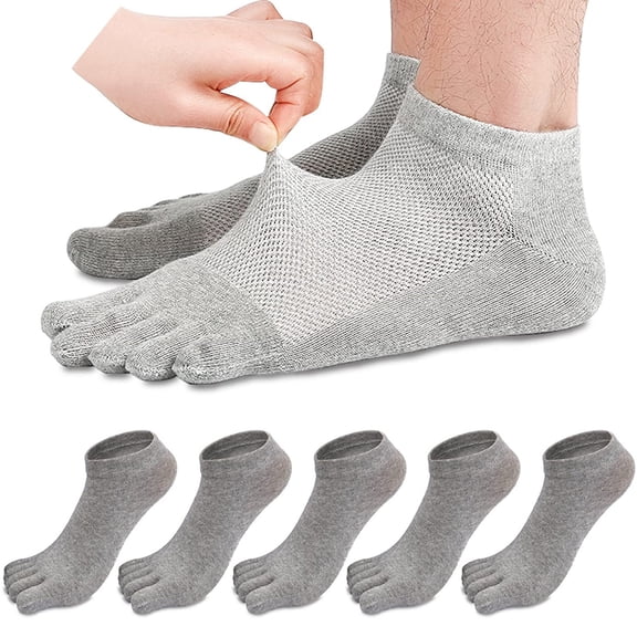 5 Pairs Men's Five Finger Toe Socks Premium Cotton Low Cut No Show Socks Breathable Soft Athletic Running Toe Liner Socks ,One Size,Gray