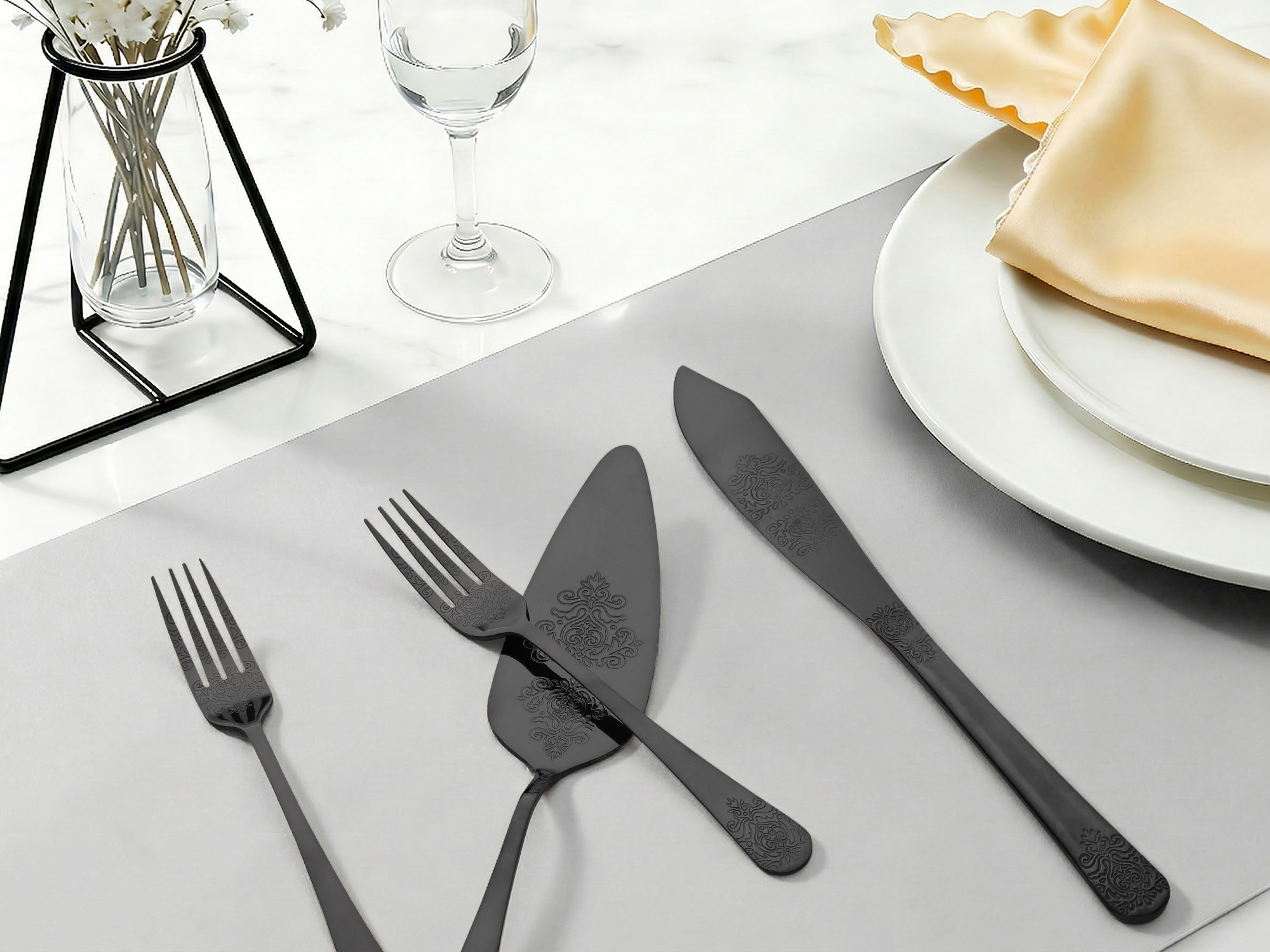 Unique Bargains Stainless Steel Silverware Set with Pie Spatula 4 Piece Black