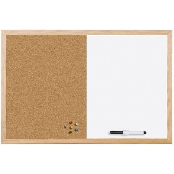 ZCXP 24" x 36" Cork & Dry Erase Combo Board, Pine Wood Frame, Wall-Mount Whiteboard & Bulletin Board for Office, Home & Classroom