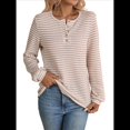 thumbnail image 1 of Camiseta Informal de Punto de Larga con Cuello Redondo y Botones A Rayas para Mujer Albaricoque M, 1 of 10