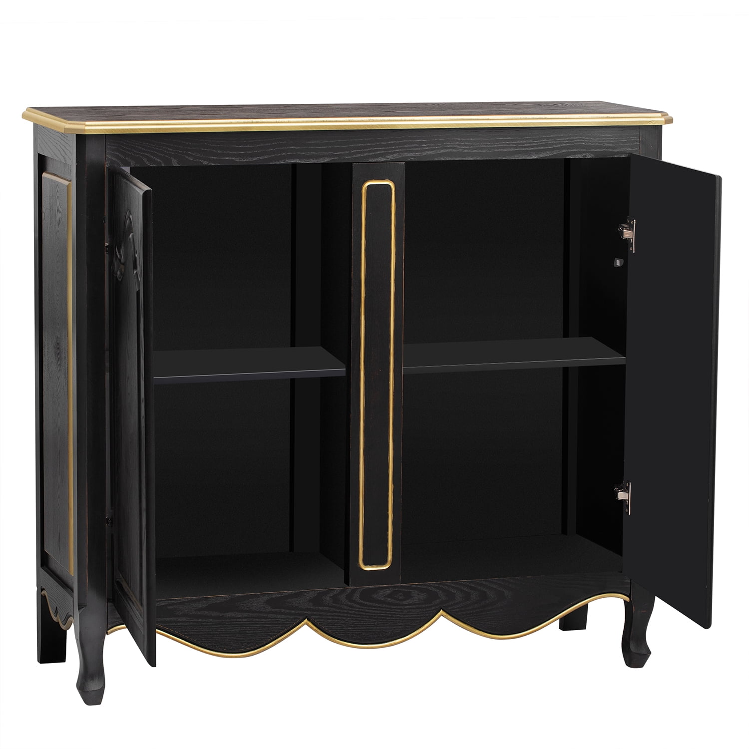 Kadyn Accent Storage Cabinet, Solid Wood Kitchen Storage Cabinet with 2 Doors,Pure Hand Drawn and Solid Wood Legs, Sideboard for Kitchen Living Room, Black Kadyn Accent Storage Cabinet, Solid Wood Kitchen Storage Cabinet with 2 Doors,Pure Hand Drawn and Solid Wood Legs, Sideboard for Kitchen Living Room, Black