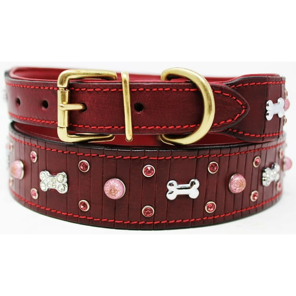 XSmall 9''- 13'' Soft Genuine Leather Beaded Padded Dog Puppy Collar  60AA219MR