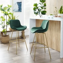 Art Leon Counter Height Bar Stools, 26" Height Swivel Velvet, Island Stools with Golden Metal Legs, Set of 2, Green