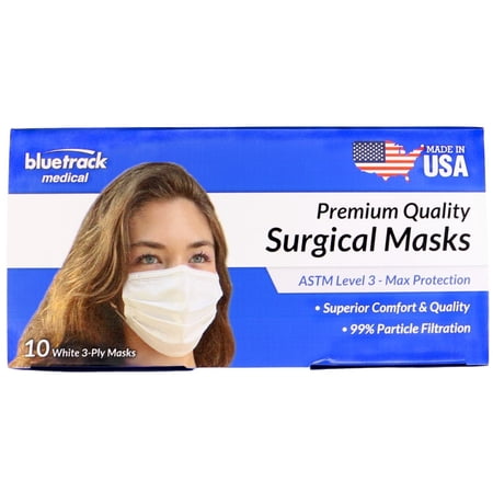 Bluetrack 3-Ply Surgical Face Masks (S3020-W10): 3-ply mask / 10-pack (White)