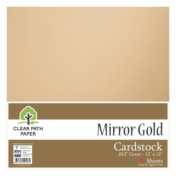 Mirror Gold Cardstock - 12 x 12 inch - .012" Thick - 20 Sheets - Clear Path Paper