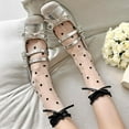 thumbnail image 3 of 4 Pairs Sheer Socks Women, Summer Socks for Women Girls Dot Bow Ankle Summer Sock with Ruffle Ultra Thin Stocking Lace See Through Sock (Black & White), 3 of 7