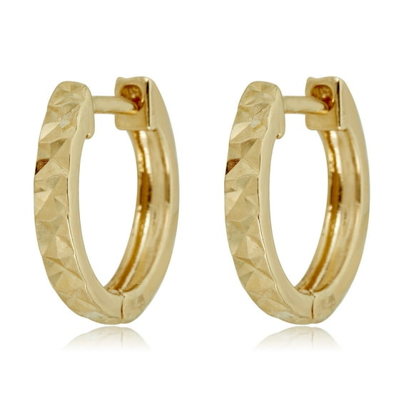 AVORA 10K Yellow Gold 3mm Textured Huggie Hoop Earrings