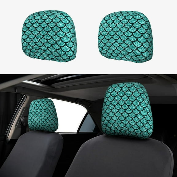 Goofa Aquamarine Glitter Pattern 2 PCS Car Headrest Cover, Headrest Protector,Universal Interior Car Accessories