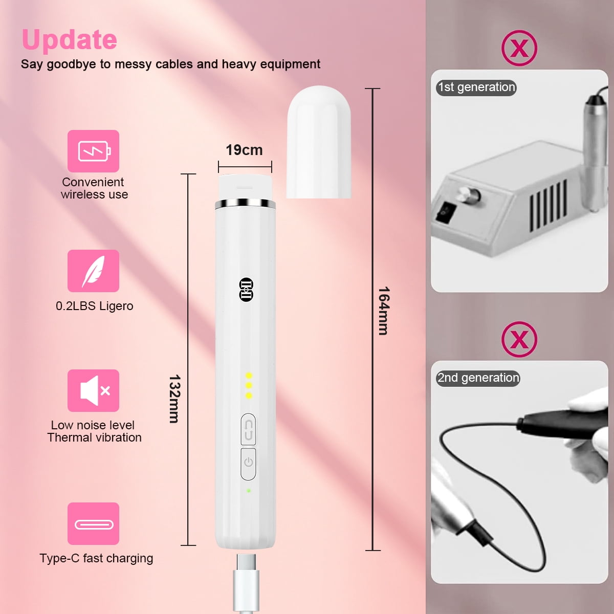 CIICII Electric Nail Drill, Eectric nail file,rofessional Nail Drill Kit for Men Women Home Salon-White