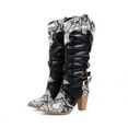 thumbnail image 4 of jovati Snake Print Color Block Belt Buckle Thick High-heeled Ladies High Boots, 4 of 9