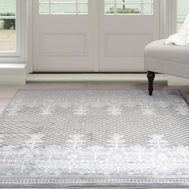 Somerset Home Royal Garden Area Rug, Grey and White