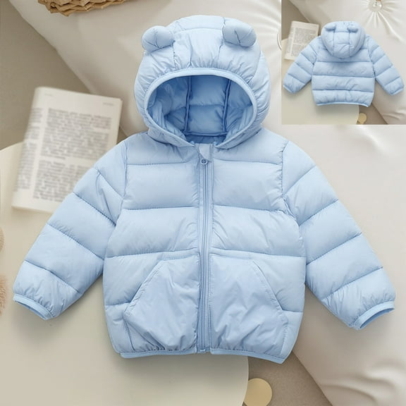 Baby Girls Winter Coat Toddler Puffer Coat Blue Bear Ear Cute Jackets Thicken Windproof Zipper Warm Outwear for Baby Girls Outerwear Coats Baby Winter Clothes 6-12M