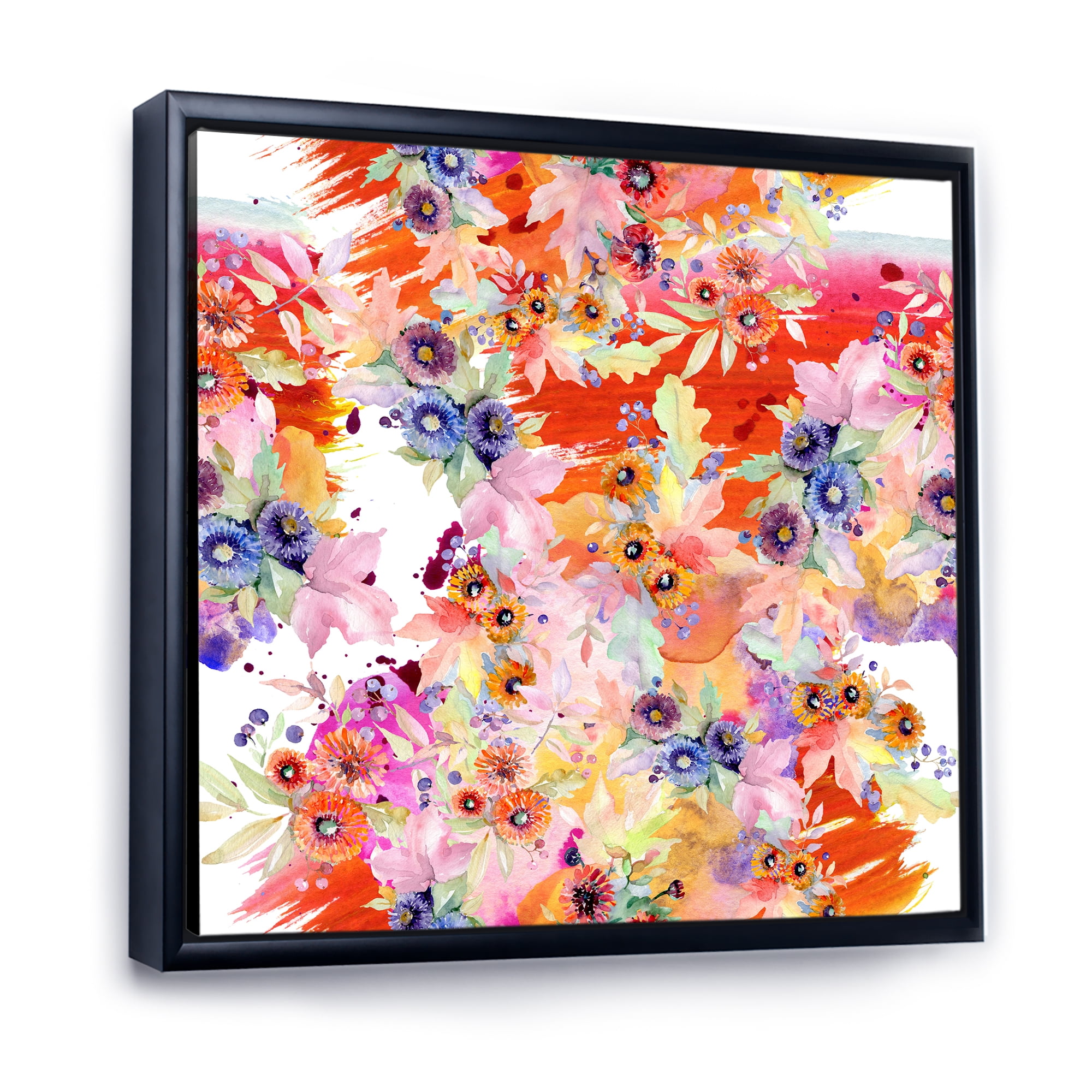 Designart 'Wildflowers and Vibrant Wild Spring Leaves VI' Modern Framed Canvas Wall Art Print
