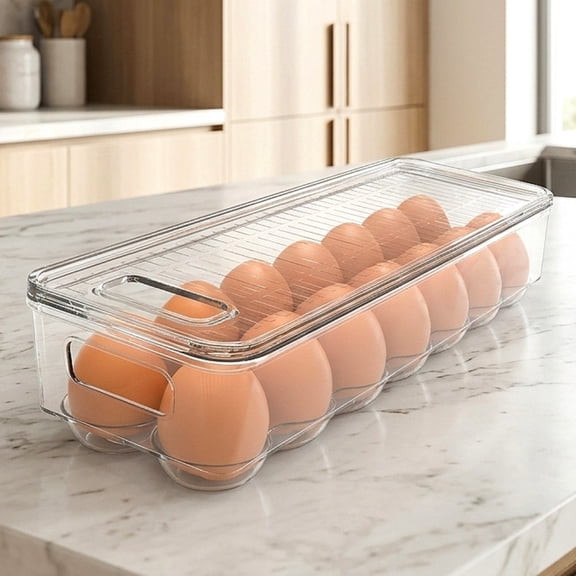 2 Pack Clear Stackable Egg Holder for Fridge, Refrigerator Egg Storage Container with Lid and Handle, Kitchen Pantry Organizers and Storage