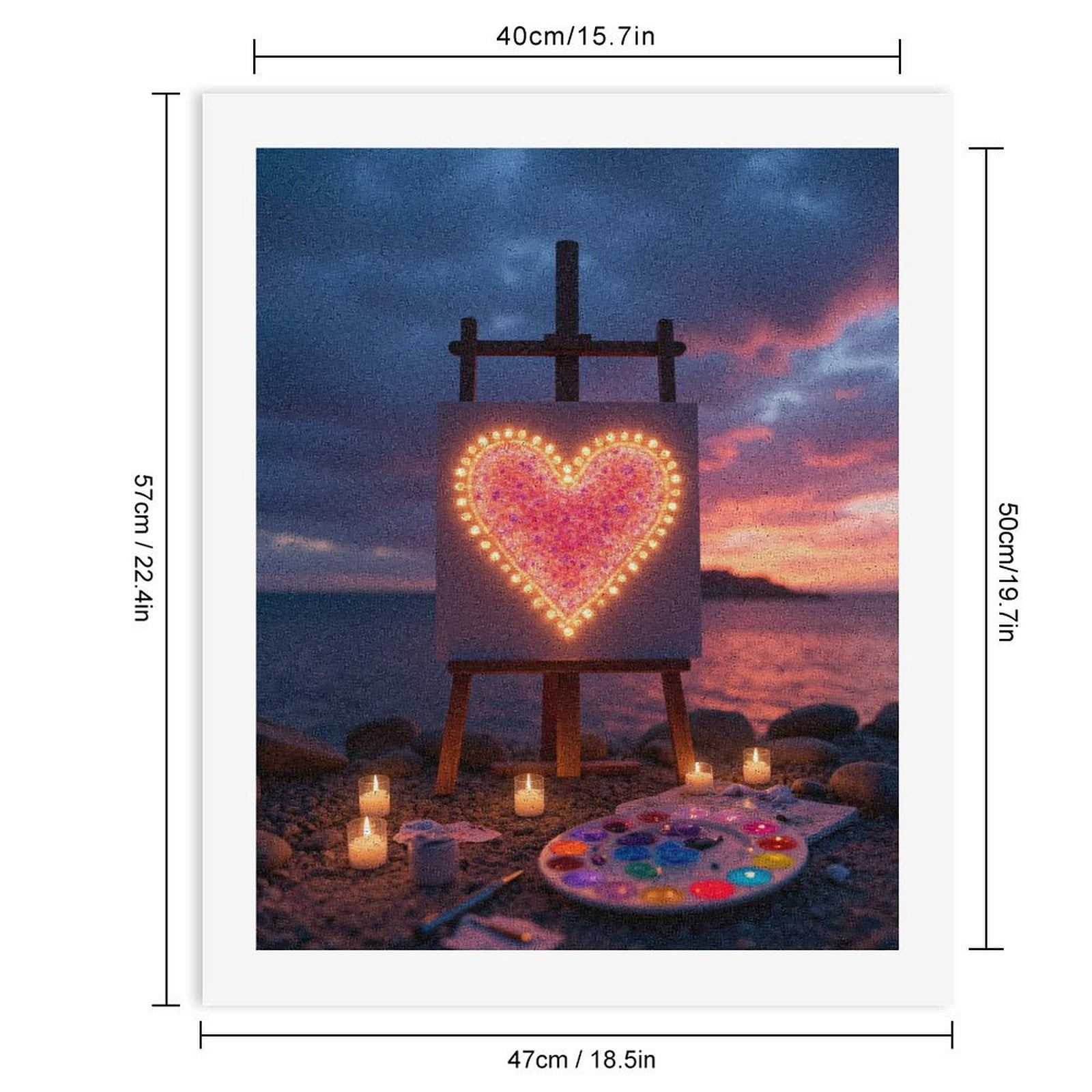 Paint By Numbers Kit for Adults Beginner - DIY Canvas Heart Sunset Beach Candles Canvas Painting Kits for Adults, Frameless Paint By Number for Adults for Home Wall Decor 16x20 Inch