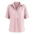 thumbnail image 7 of Stamzod Striped Tops for Women Trendy Fashion V-Neck Short Sleeve T-Shirts Plus Size Dressy Casual Blouses Pink C XXL, 7 of 7