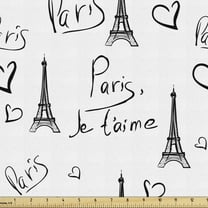Ambesonne Paris Fabric by the Yard Upholstery, Eiffel Je T'aime Doodle, 1 Yard, Black White