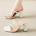 thumbnail image 2 of Xfvqtps Heeled Sandals for Women Strappy Slide Chunky High Heel Open Square Toe Solid Color Summer Pumps White, 2 of 7