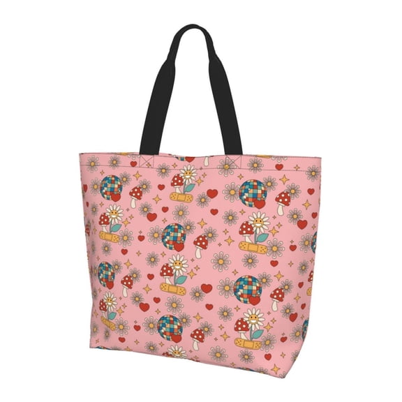 Yiaed Retro 70s 60s Hippie Flower Print Handbag for Women Tote Purse Shoulder Bag Large Fashion Hobo Purse Handbag Shopping Tote