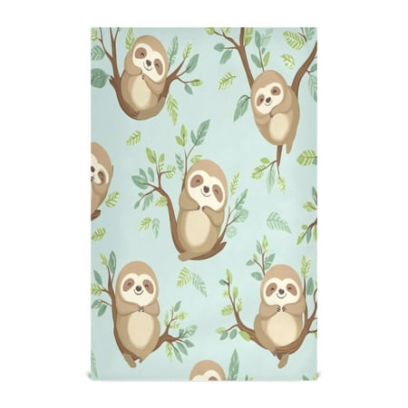 

WOBOGO Cute Sloth Sitting on Tree Pattern Kitchen Towel 4 Piece Large Cotton Dishcloth Premium Absorbency Set with Hanging Loop