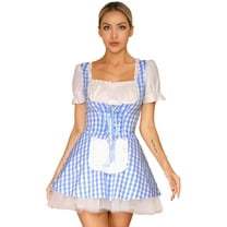 Doomiva Womens Halloween Miss Muffet Cosplay Dress Lace-Up Plaid French Maid Costume Oktoberfest Blue XL
