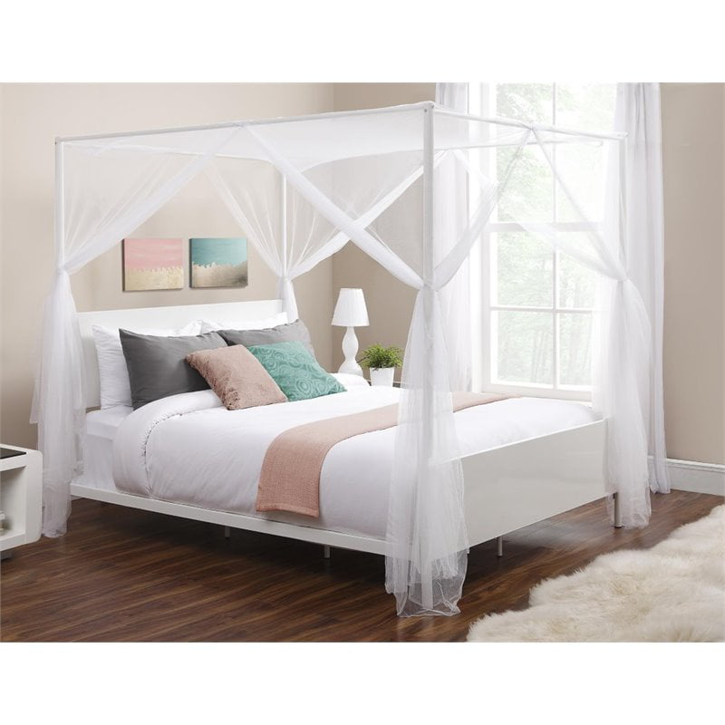 Dhp Canopy Queen Metal Bed In White, White Canopy Bed Queen