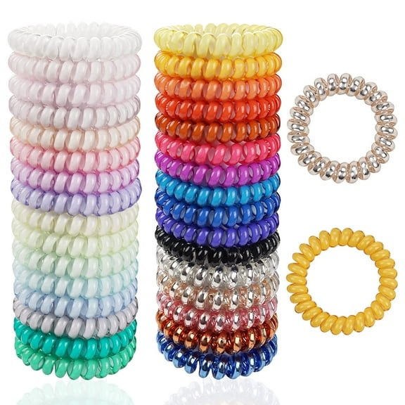 32Pcs Spiral Hair Ties,No Crease Coil Hair Ties,Phone Cord Hair Elastics Coils,Candy Colors Spiral Bracelets Ponytail Holders Hair Ties Hair Accessories for Women Girls