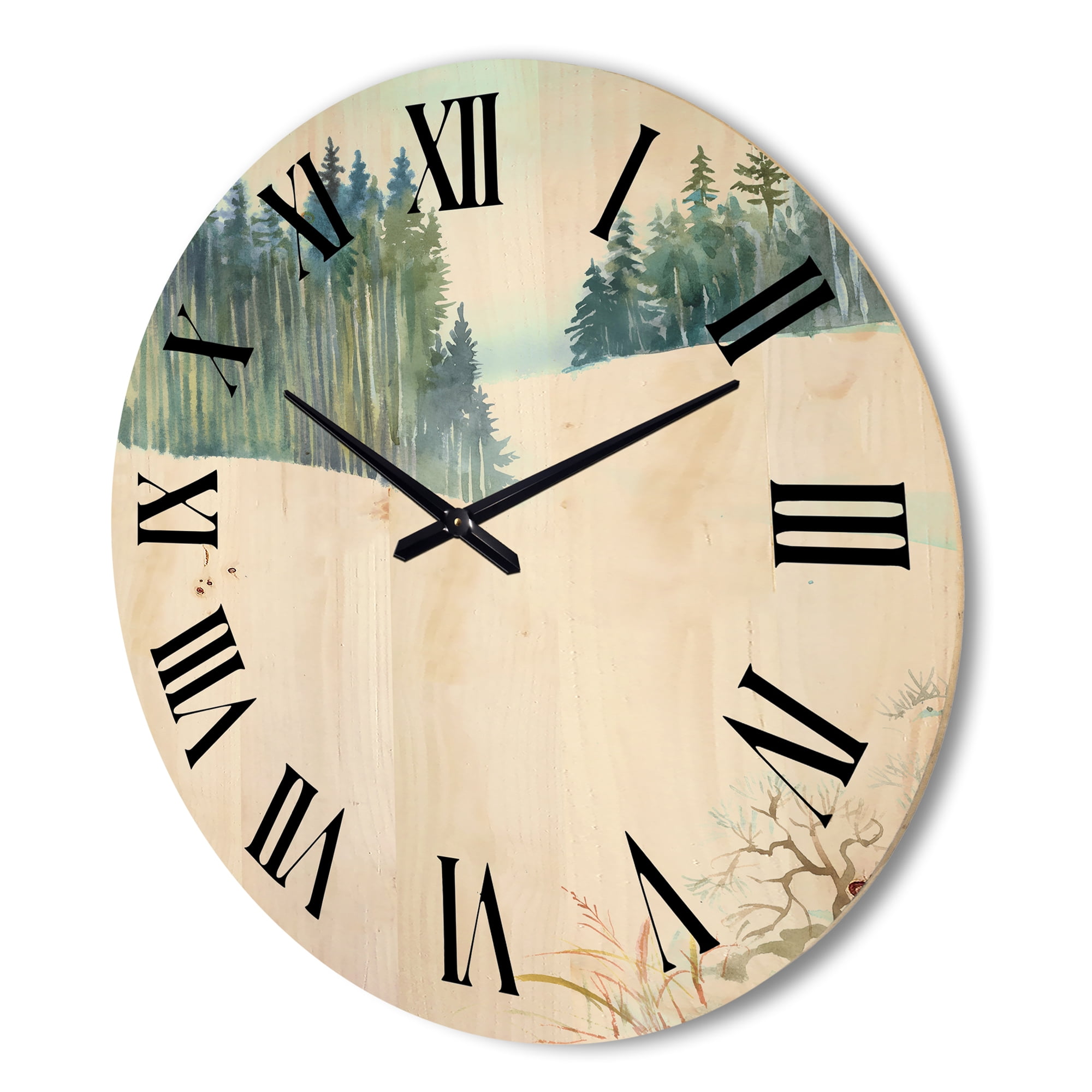 Designart 'Pine Forest In Snowy Winter Mountains' Traditional Wood Wall Clock