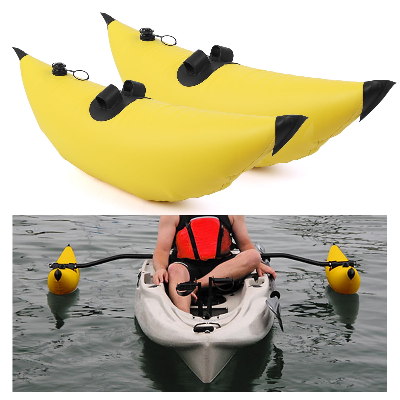 2pcs PVC Inflatable Outrigger Float Stabilizer for Fishing Boat Kayak Yellow 