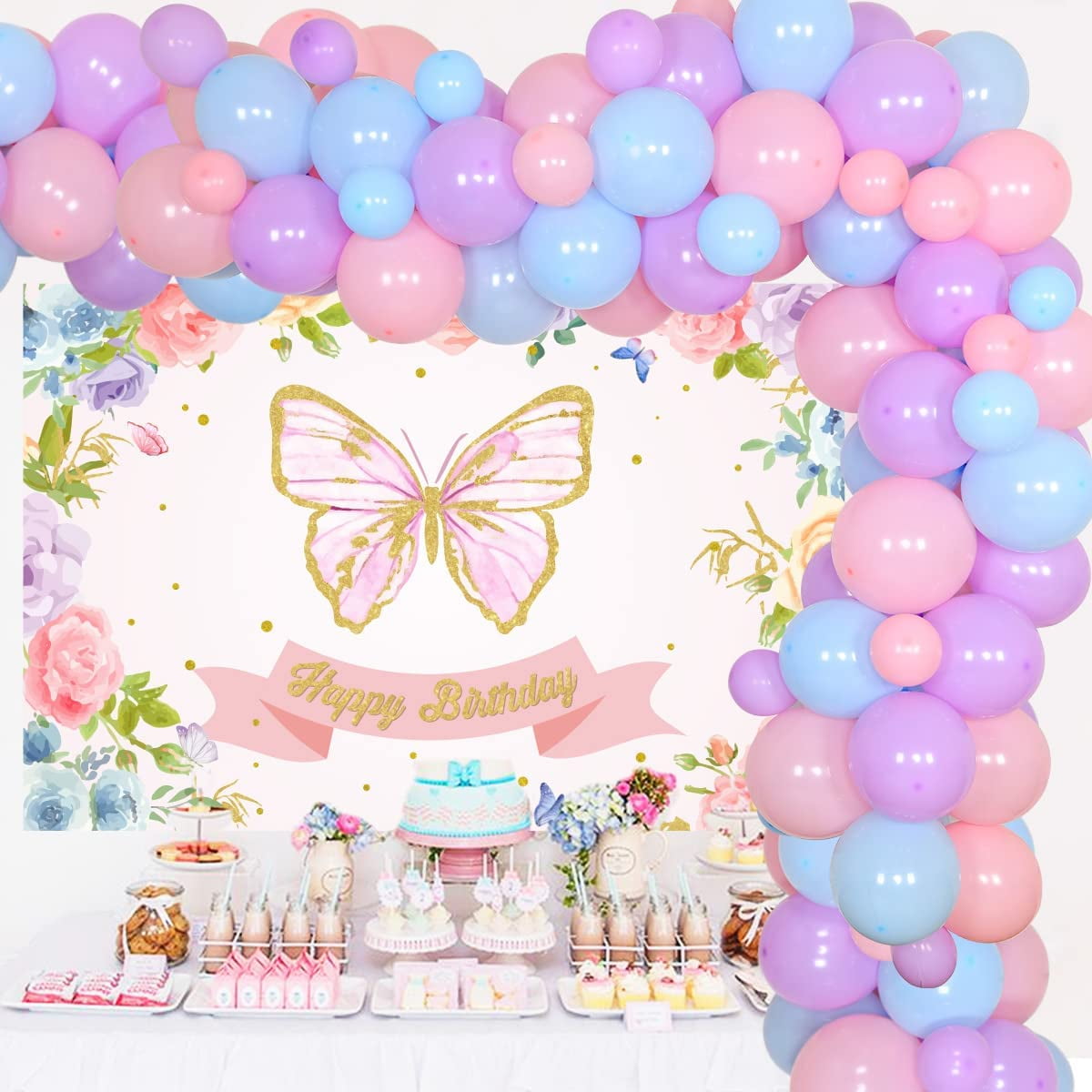 Butterfly Birthday Decorations Pink Purple Blue, Butterfly Balloon Garland Kit Birthday Backdrop 3D Butterfly Stickers for Girls Spring Fairy Garden Themed Birthday Party Decorations - Walmart.com