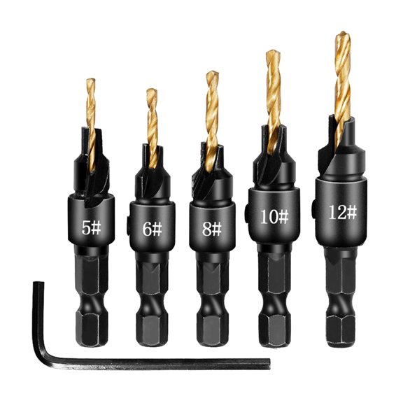 5pcs/set Solid Steel Countersink #5, #6, #8,#10,#12 Accessories - Style 2, Multi