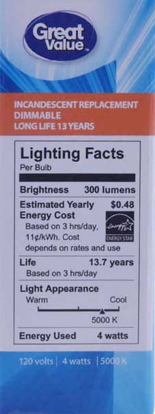 Great Value LED Decorative 4 Watts Daylight Candelabra Base Bulbs, 4 count