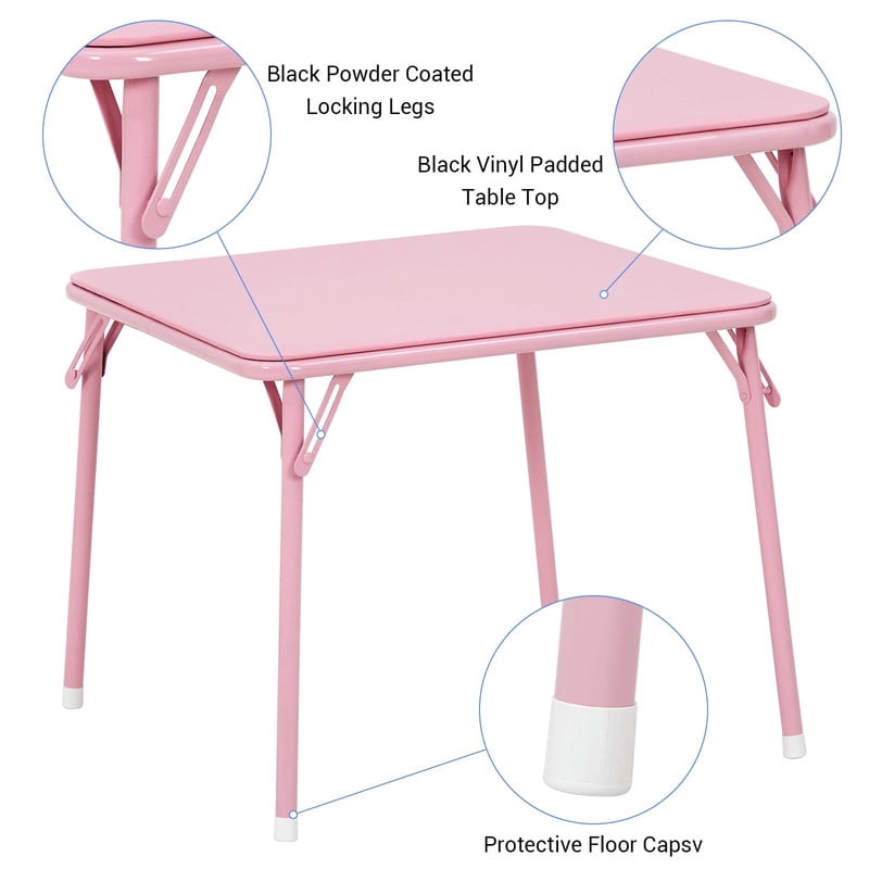 TROPOW Kids Folding Table and Chairs Set of 4, 5-Piece Children's Activity Table Set with Padded Vinyl Cushion, Toddler Table Set for Playroom, Nursery, Bedroom